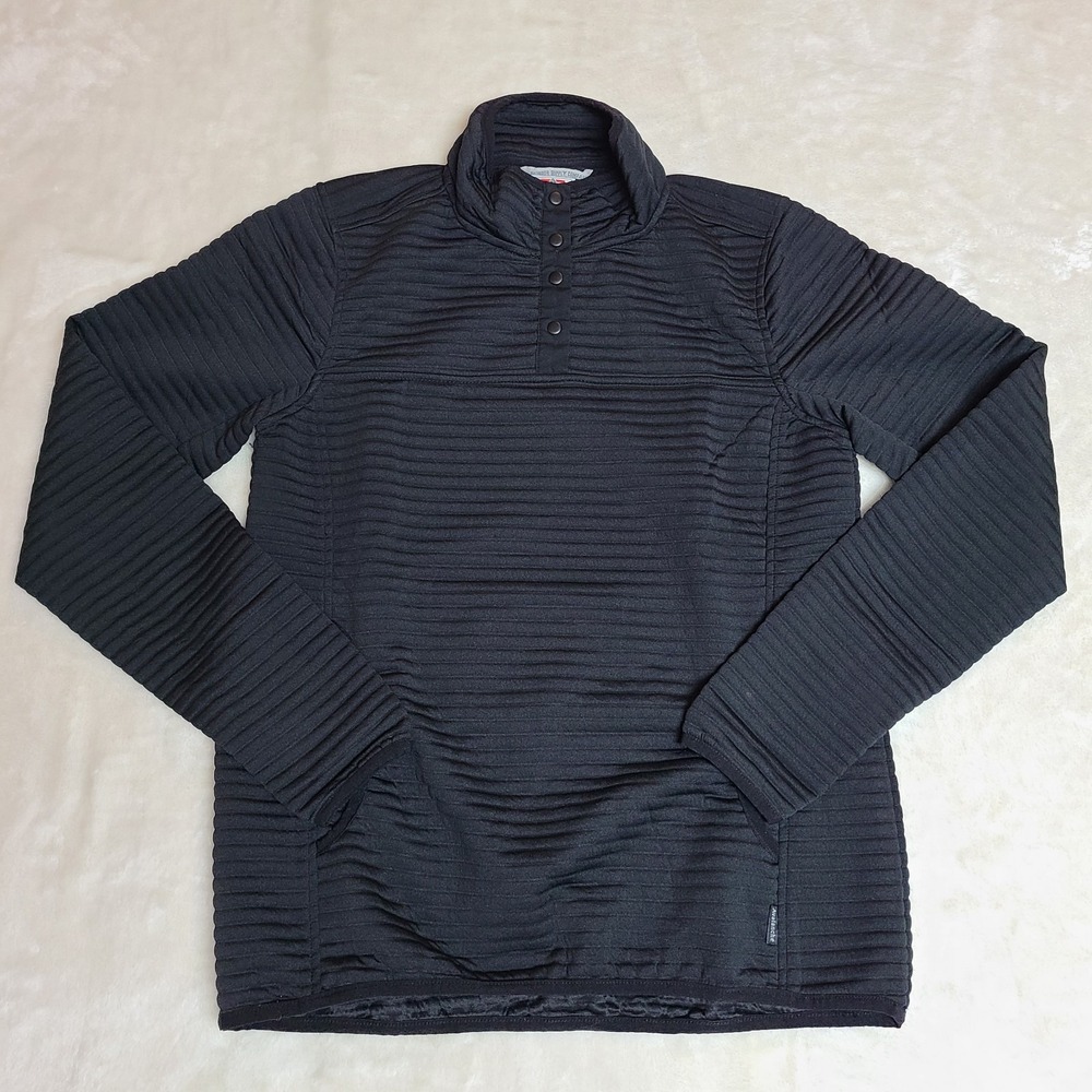 Avalanche Med Black Quarter Snap Button Pullover Sweatshirt Womens Ribbed